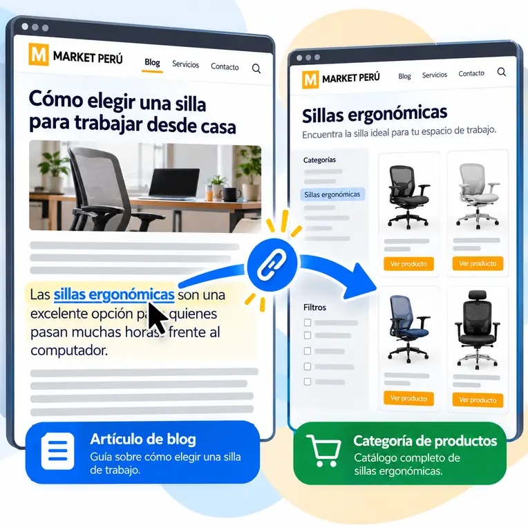 Enlace interno desde un artículo hacia una categoría de sillas ergonómicas